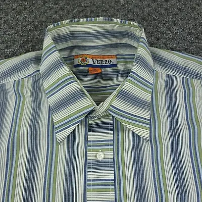 Veezo Shirt Mens 2XL XXL Blue/Green Striped Classic Long Sleeve Button Up • $22.99