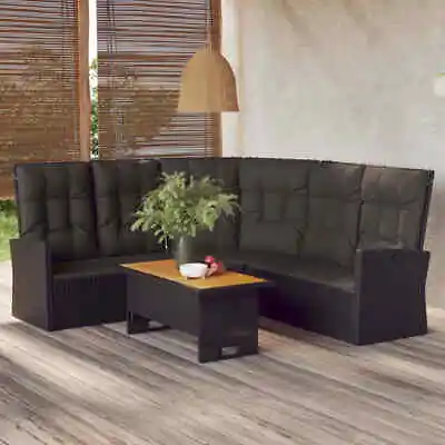 $538.99 • Buy Reclining Corner Sofa With Cushions Black Poly Rattan Outdoor Furniture VidaXL
