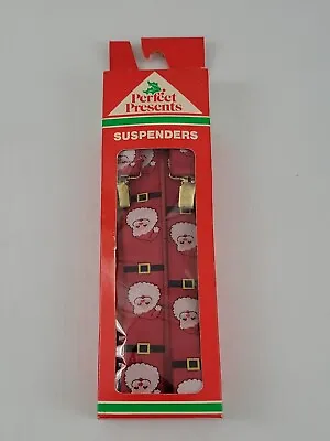 $23.99 • Buy Vtg New Christmas Holiday Red Suspenders Santa Clause All Over Metal Clips USA