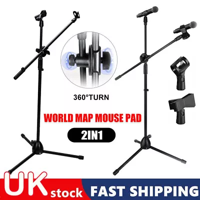 Professional Boom Microphone Mic Stand Holder Adjustable With Free Clips New • £9.59