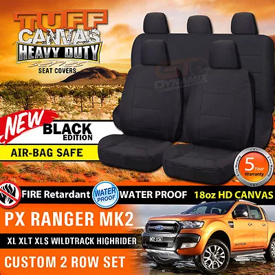 TUFF HD Canvas Ford Ranger PX2 PX3 Seat Covers 2ROW Set 6/2015-22 XL XLS XLT BLK • $299