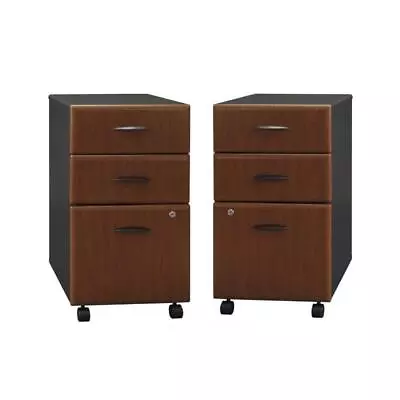 Home Square 3 Drawer Wood Mobile Filing Cabinet Set In Hansen Cherry (Set Of 2) • $776.31