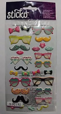 Sticko GLASSES & SHADES Mustache Bowties 3-D Stickers Fast FREE Ship! • $4.25