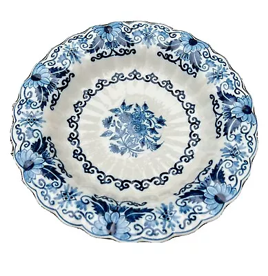 Antique MAKKUM Scalloped Bowl - 11.5 Inches - Delft Blue & White - #171 • $125