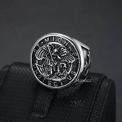 Mens Stainless Steel Catholic Archangel St Saint Michael Ring Size 7-15 Gift • $7.99