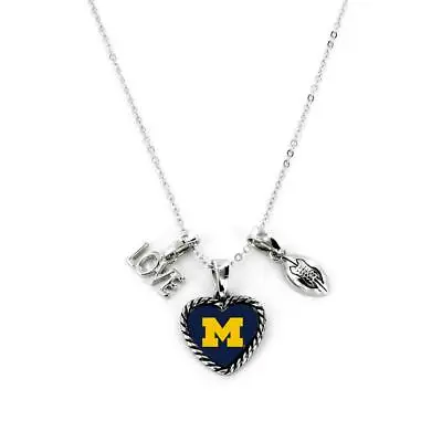 Michigan Wolverines Charmed Necklace Love & Football [NEW] NCAA Charm Jewelry • $12.95