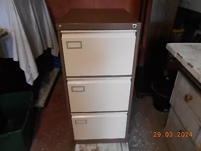 Three Drawer Metal Filing Cabinet With Key  Great Condition  No Damage • £35