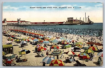 Beach Scene & Steel Pier Atlantic City New Jersey Postcard • $4.50