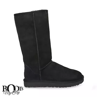 Ugg Classic Tall Ii Black Suede Sheepskin Women's Boots Size Us 12/uk 10 New • $129.49