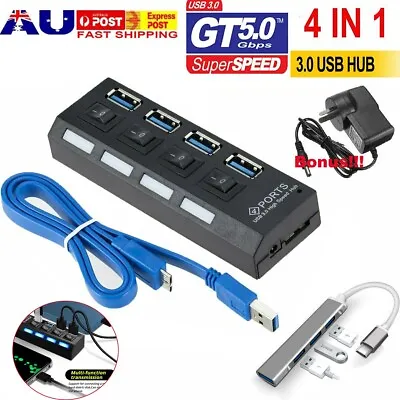 $14.99 • Buy 4Port USB Hub 3.0 High Speed Extension Switch For PS4/Slim/Pro Power Adapter NEW