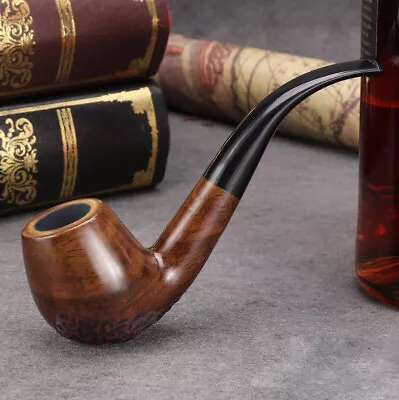 Tobacco Pipe Classic Ebony Wood Tobacco Smoking Pipes 9mm Filter Element Carving • $24.59