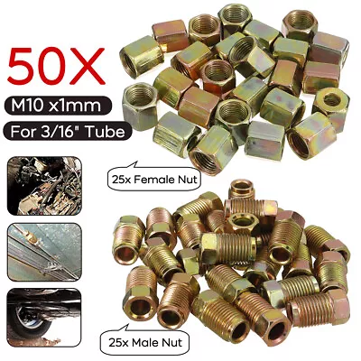 For 3/16'' Brake Pipe Tube 25x Male + 25x Female M10 X 1mm Metric Nuts Fittings • $21.99