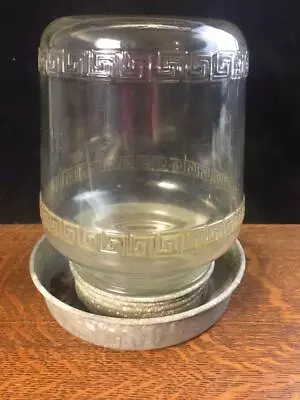 Antique Vintage Hazel Atlas CHICKEN POULTRY WATERER Greek Key Glass Rustic • $55