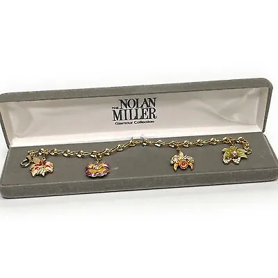 Nolan Miller Enamel Crystal Bracelet 4 Charm Orchid Gold Link Glamour Collection • $33.10
