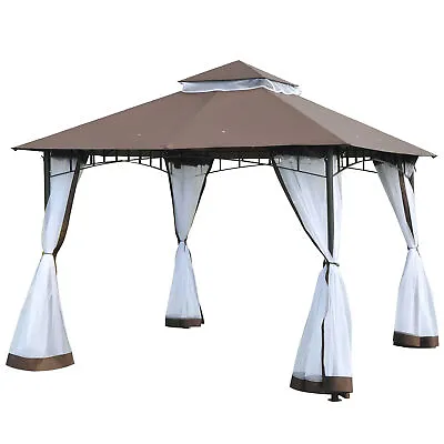 Outsunny Garden Gazebo Wedding Canopy Shelter Mesh Square Party Brown 3 X 3m • £149.99