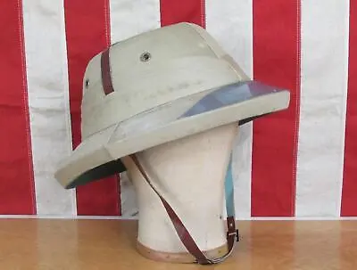 Vintage 1950s Bombay Bowler Tan Pith Sun Helmet Hat India 7 1/8 Safari Military • $125