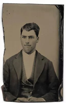 Ca: 1870-80 Dapper Dan Young Man Clean Shaved Wearing Jacket No Tie Tintype • $5