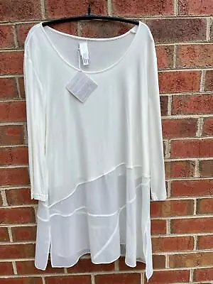 Wynne Layers White Long Tunic 1X Cream Mixed Media Top M6 • $29.99