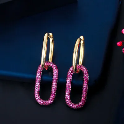 Elegant CZ Lucky Star Huggie Hoop Earrings For Women Brides 2 Tone Gold Jewelry • $6.99