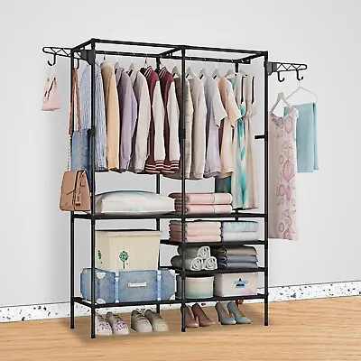 4 Layers Clothes Rack Heavy Duty Clothing Garment Rack Double Hanging Rod 600lbs • $29.99
