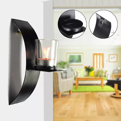 2X Wall Mounted Metal Tea Light Candle Holder With Glass Cups Hallway Decor Gift • £9.95