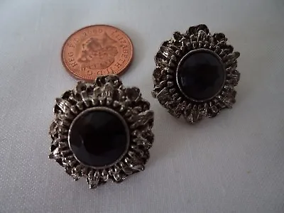 Black & Silver Stud Earrings 23mm Diameter 1p Coin To Scale • £1.99