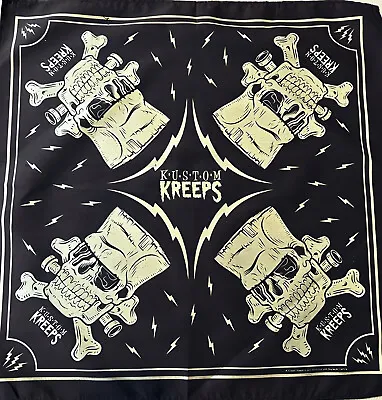 NEW Men's Kustom Kreeps Black Frankenskull Cotton Bandana 21  X 21  • $14.99