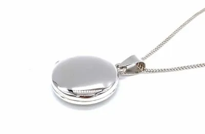 925 Sterling Silver Round Circular Photo Pendant Locket 18 Mm On 18  Curb Chain • £17.99