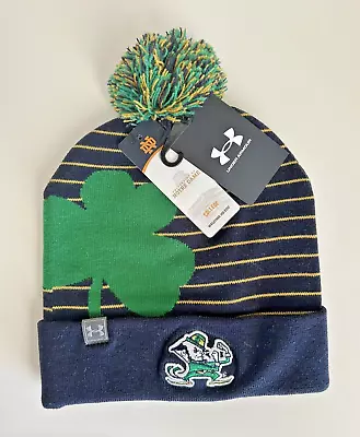 NWT OSFA Notre Dame Fighting Irish Beanie Cap Hat Pom Under Armour UA Unisex • $25.95