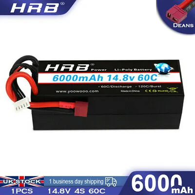 £59.99 • Buy HRB 4S 14.8V 6000mAh LiPo Battery Hardcase 60C Deans For RC Car Truck Boat Buggy
