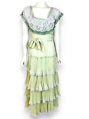 Gunne Sax Maxi Dress Women's 11 Vintage Praire Peasant Lace Regency Victorian • $299.99