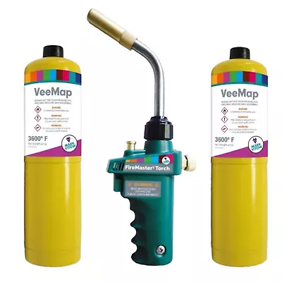 FireMaster 3 Blow Torch  And 2x Mapp+ Gas Cylinder Plumbing Gas Torch Brazing • £64.99