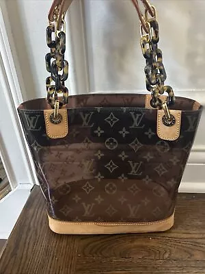 LOUIS VUITTON M92502 Hand Bag Brown Monogram Clear Vinyl Cabas Ambre PM • $550