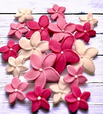 Edible Pink White Flowers Fondant Sugar Flowers Cake Toppers Birthday Wedding • £9.99