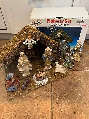 Vintage 1960’s Sears Nativity Set Wood Moss Stable 10 Figurines Made In Italy • $59.99