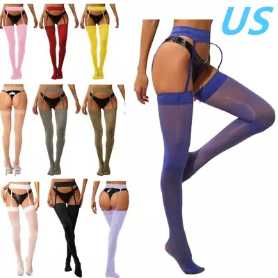 US Womens Nylon Open Crotch Suspender Pantyhose Tights Thigh High Stockings • $8.58