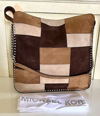 NWT Michael Kors Astor Multi/brown Suede Studded Patchwork Hobo Handbag $368 • $150