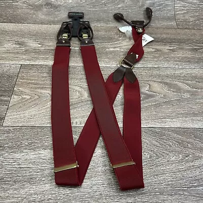 Vtg Pierre Cardin Suspenders New Men's OS Adjustable Braces Solid Brass Burgundy • $22.97