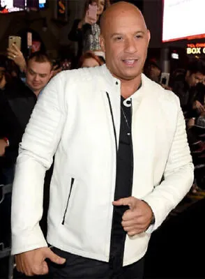 Men's Biker Leather Jacket Celebrity Vin Diesel White Leather Jacket Handmade • $24.72