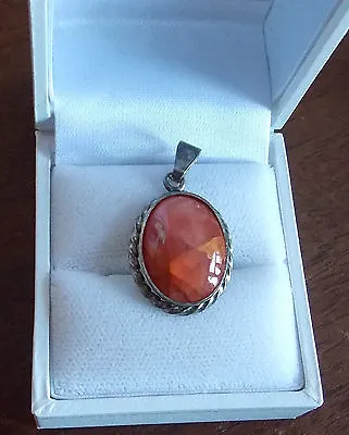 Vintage Polished Carnelian Quartz Cabochon Silver Tone Bezel Pendant 1e 31 • $24.29