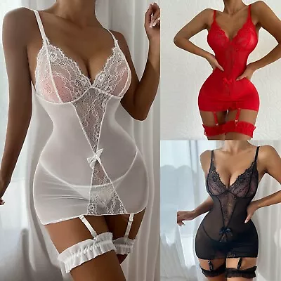 Sexy Lingerie Women's Lace Bra Suspender Body Stocking Thong Underwear Valentine • £5.21