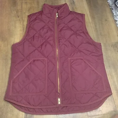 J Crew Quilted Vest Outerwear Womens Burgundy G7520 Puffer Full Zip Size Large • $35