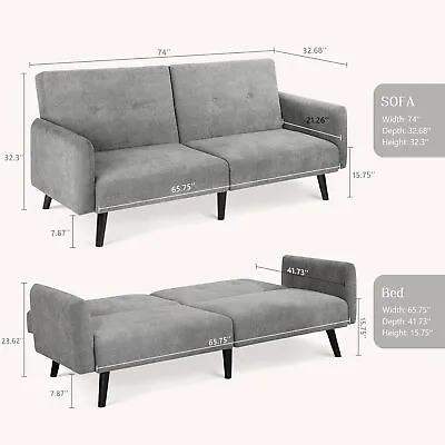 Foldable Futon Sofa Bed Loveseat Convertible Sleeper Sofa Couch W/ 2 Pillow • £239.47