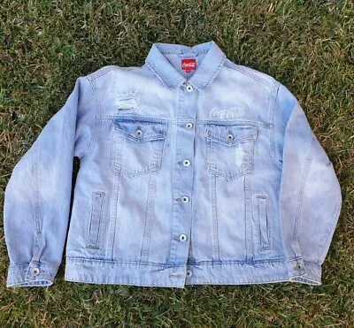 Coca Cola Ladies Blue Denim Bomber Motorcycle Button Up Jacket Sz 12 • $40