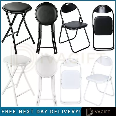 Folding Chairs Folding Stools Black White Round Foldable Metal Chairs Stool New • £17.99
