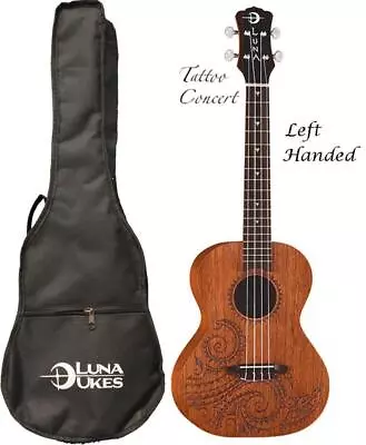 Luna Mahogany Series Tattoo Concert Ukulele LEFTY UKE TC MAH L • $99