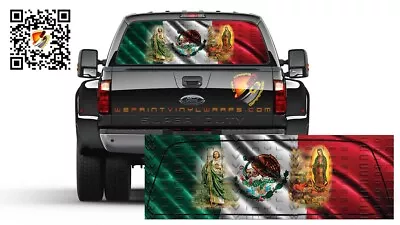 Mexican Flag St. Jude And Virgen De La Guadalupe Rear Window Perf Graphic Decal • $50.99