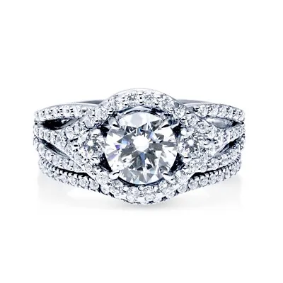 Sterling Silver 925 Vintage CZ Round Halo Engagement Ring Wedding Band Set 5-10  • $23.95