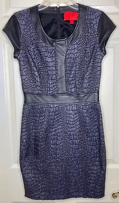 Woman Z SPOKE ZAC POSEN Black Gray Faux Leather Trim Texture Sleeveless Dress 4 • $56.92