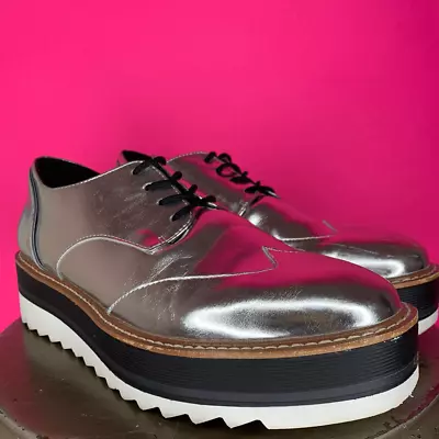 Zara Silver Platform Lug Sole Oxford Shoe Size 40 9 • $35.99